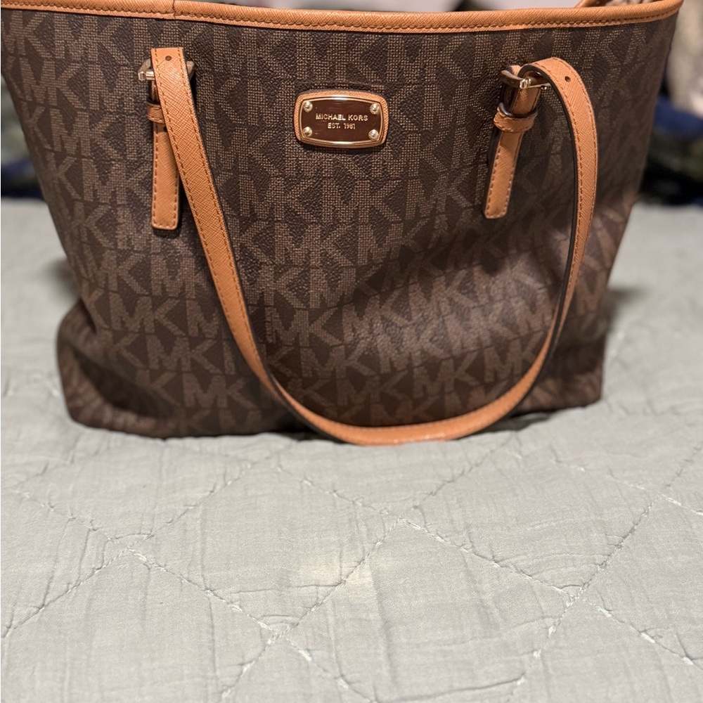 Michael Kors Brown Signature Tote with Gold Hardware